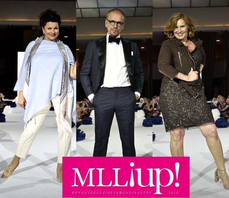 Näyttelijät Satu Silvo, Jukka Puotila ja Sari Havas ovat tottuneet lumoamaan yleisönsä teatterilavoilla. Myös catwalkilla charmi ja läsnäolo toimi.