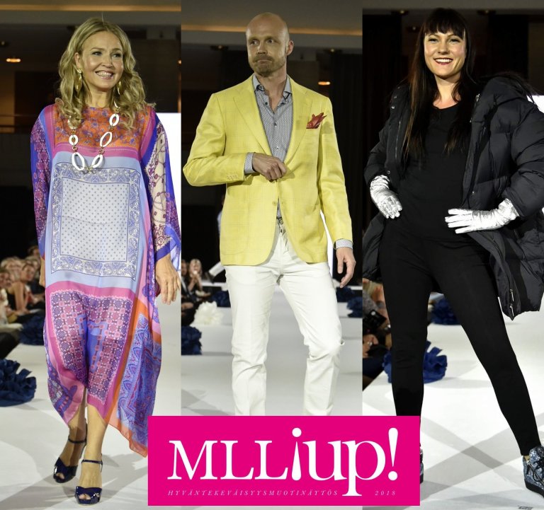 Valovoimaiset Marita Taavitsainen, Juha Tapio ja Mira Luoti hurmasivat yleisön -tälläkertaa catwalkilla malleina.  